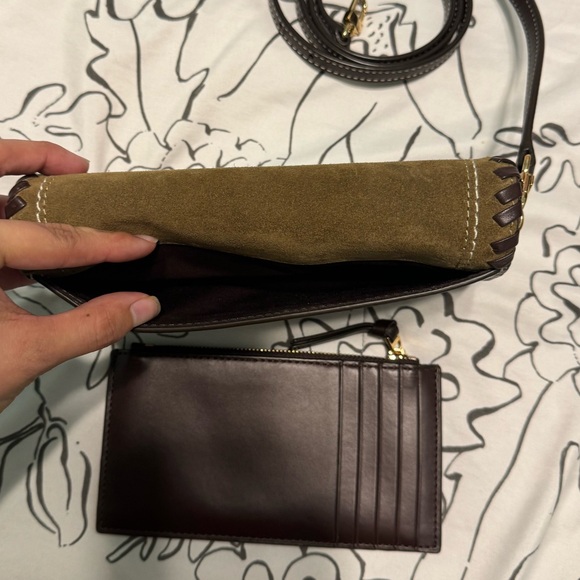 Tory Burch Stitched Leather Suede Brown Crossbody Set - Picture 3 of 5